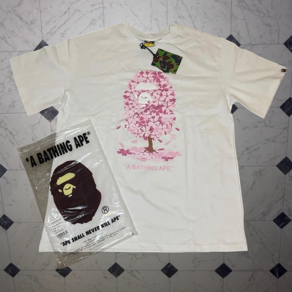 BAPE Sakura Ape Head White Graphic Tee Size L